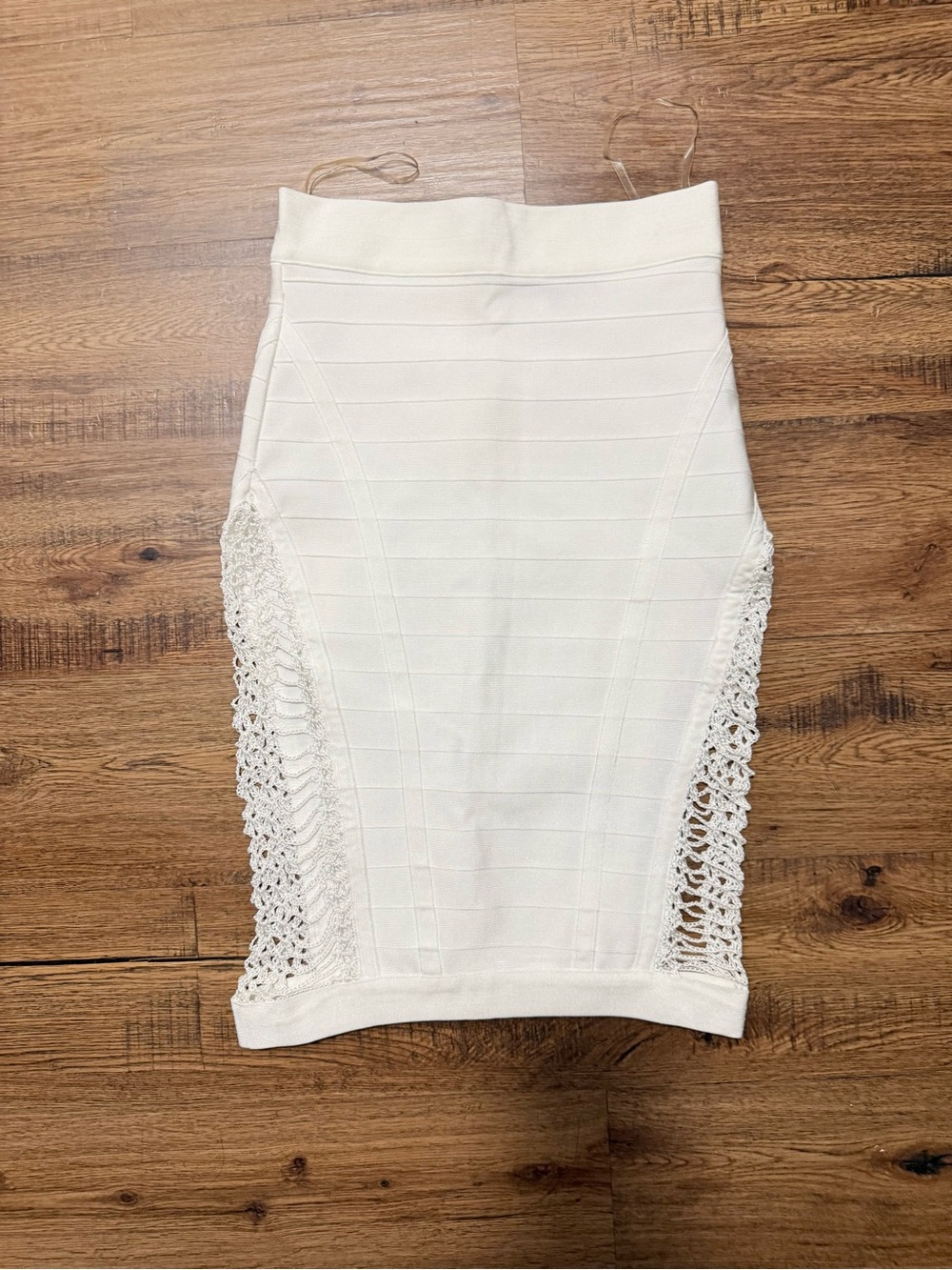 White Crochet-Panel Pencil Skirt